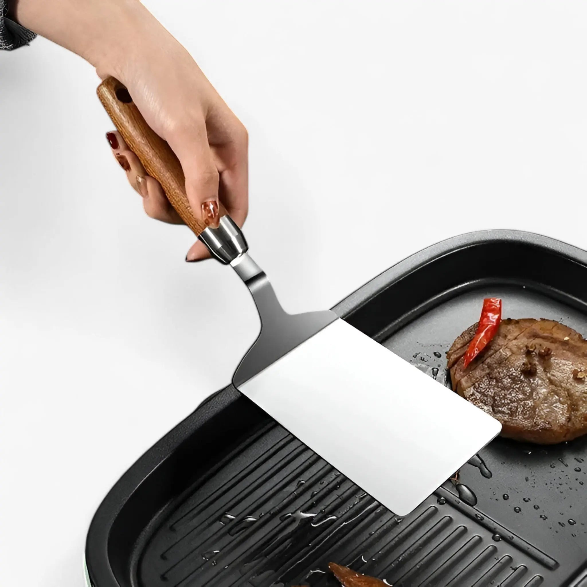 Vierkante spatel met houten handvat – perfect voor grillen en koken | elesira