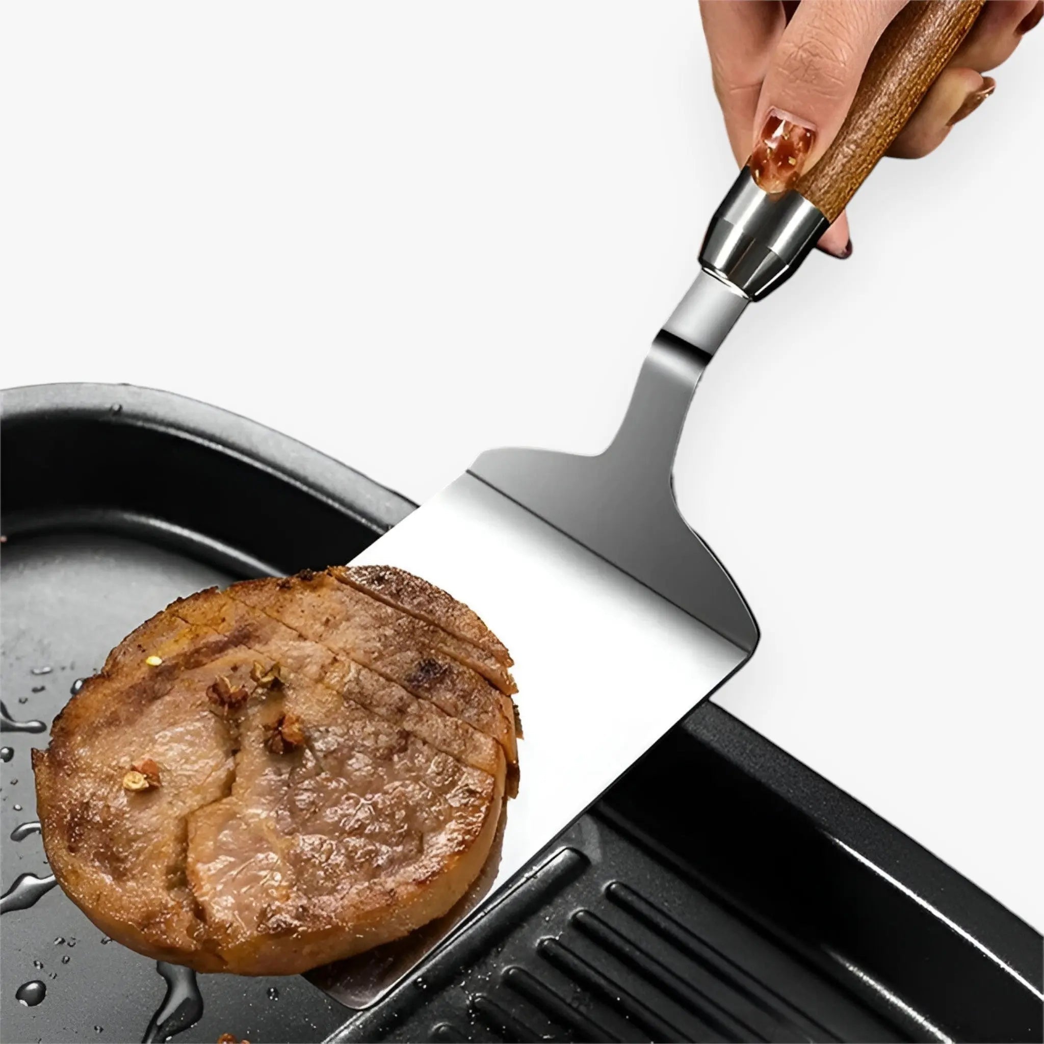 Vierkante spatel met houten handvat – perfect voor grillen en koken | elesira