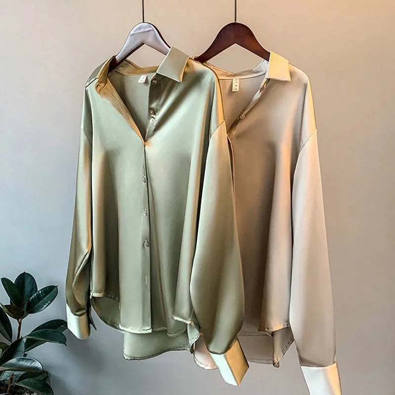 Satinbluse til kvinder i pink | elesira