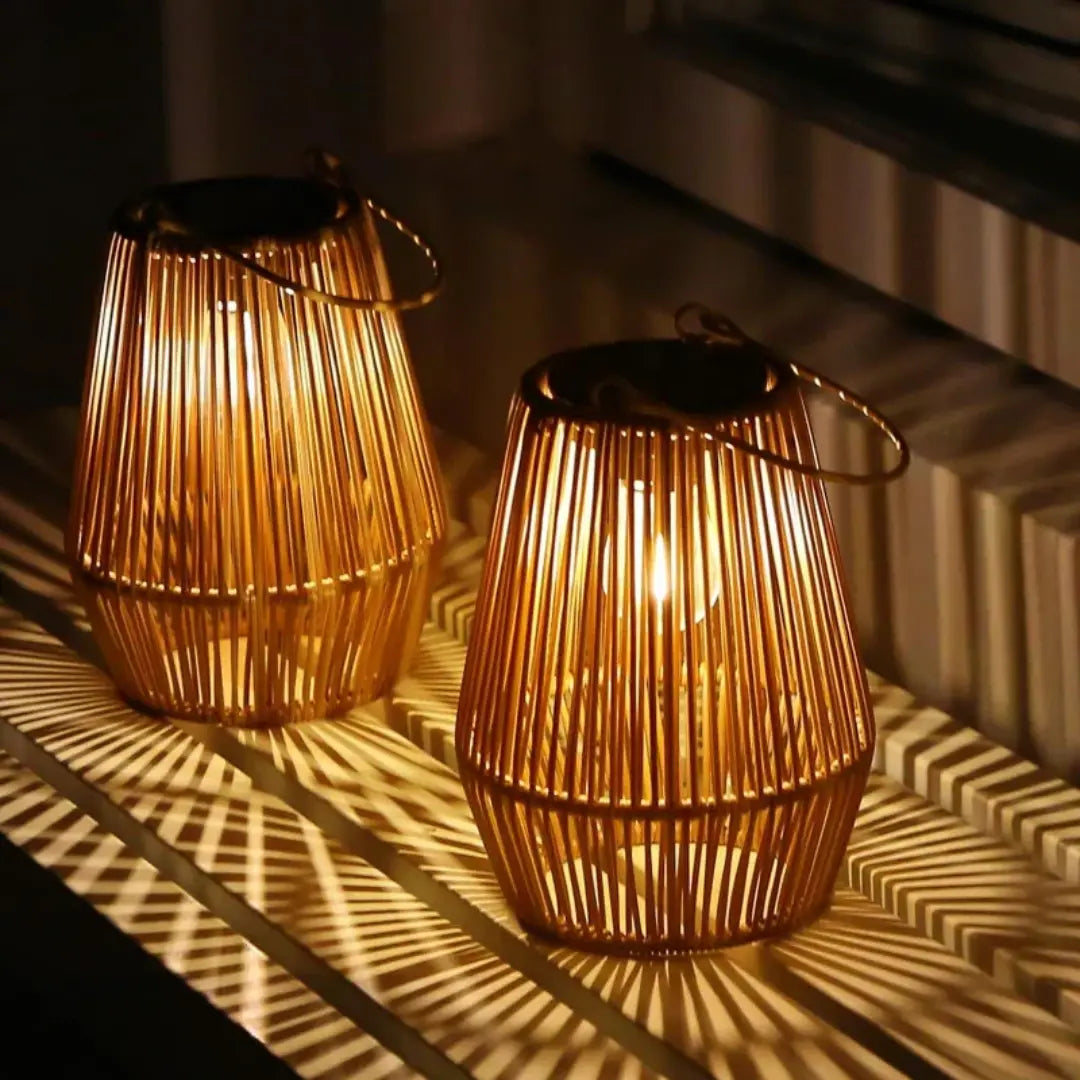 Weatherproof Rattan Solar Lantern with Warm LED Light, Automatic | elesira