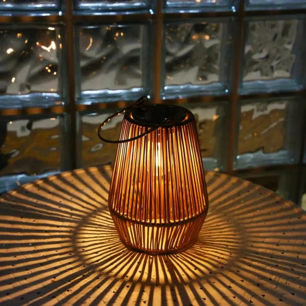 Weatherproof Rattan Solar Lantern with Warm LED Light, Automatic | elesira
