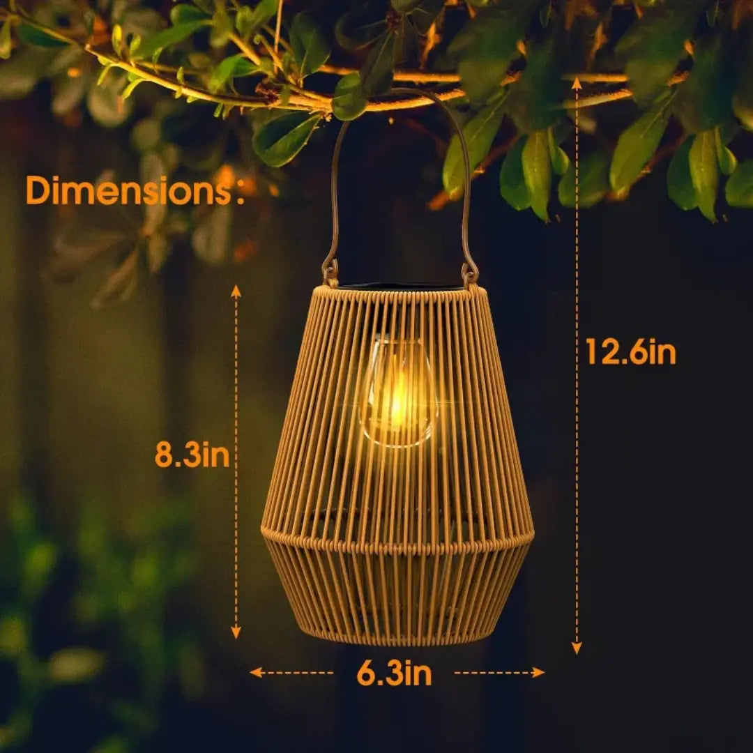 Weatherproof Rattan Solar Lantern with Warm LED Light, Automatic | elesira