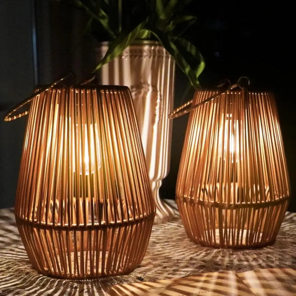 Weatherproof Rattan Solar Lantern with Warm LED Light, Automatic | elesira