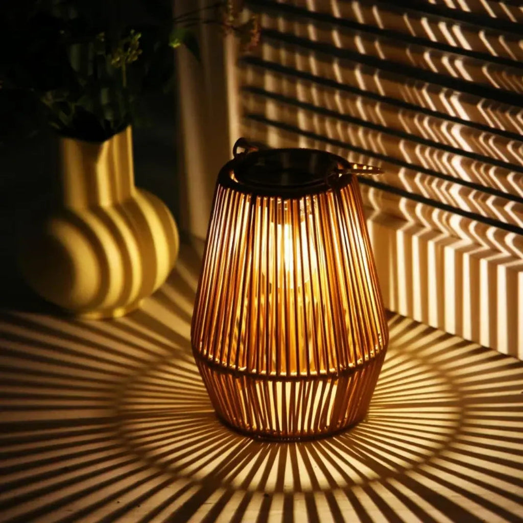 Weatherproof Rattan Solar Lantern with Warm LED Light, Automatic | elesira