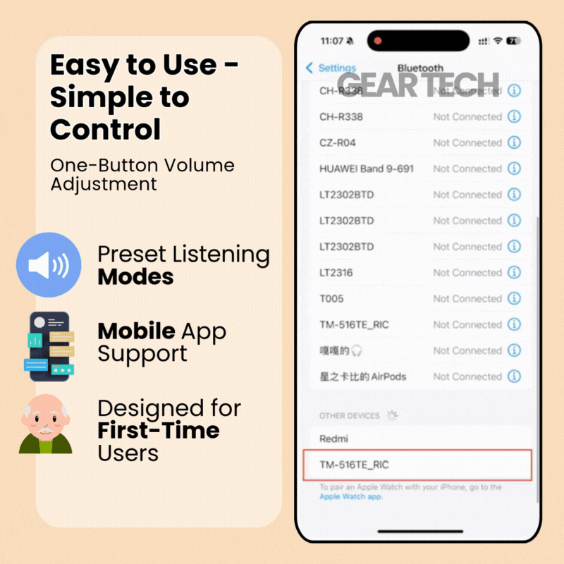 Aparelhos auditivos Bluetooth inteligentes com controlo por aplicação - sem necessidade de receita médica | elesira