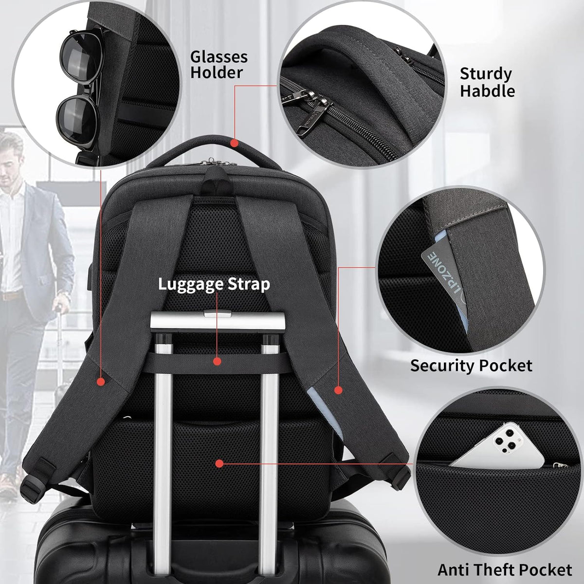 Rucsac de călătorie impermeabil pentru laptop - Design antifurt - PackSmart | elesira