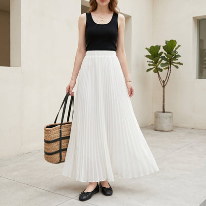 Jupe Longue Plissée en Mousseline - Taille Haute