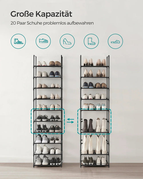 Schlankes Schuhregal aus Metall - platzsparende Aufbewahrungslösung | elesira