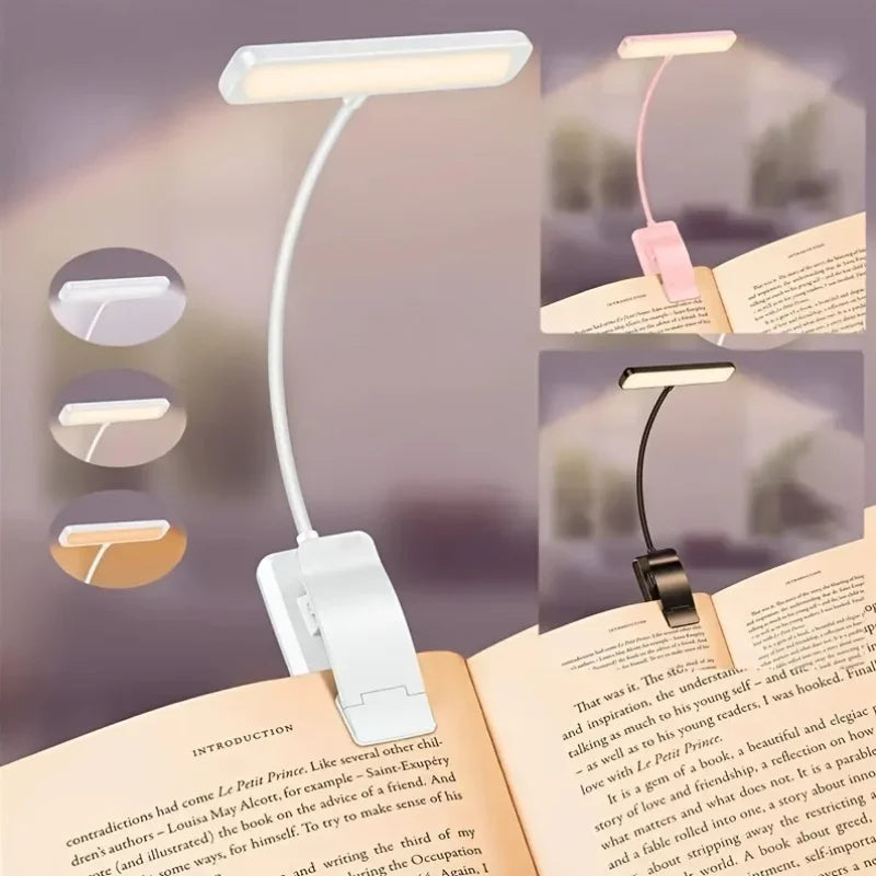 Allsidig oppladbar USB-leselampe med klemme - justerbar arm og 3 fargemoduser | elesira