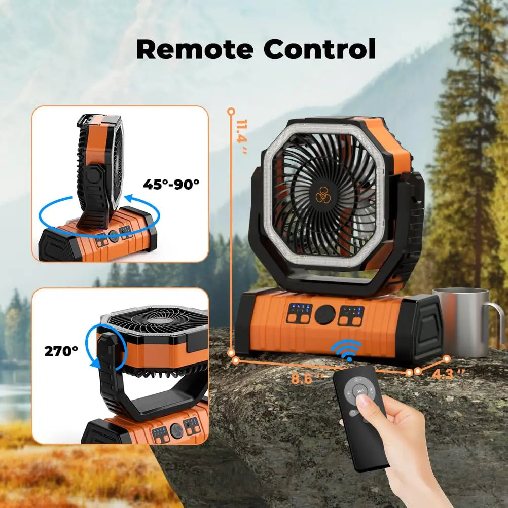 Ventilateur de camping polyvalent de 20000mAh avec éclairage et batterie externe | elesira