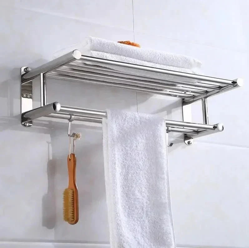 Wall-Mounted Towel Rack with Shelf in Stainless Steel | elesira