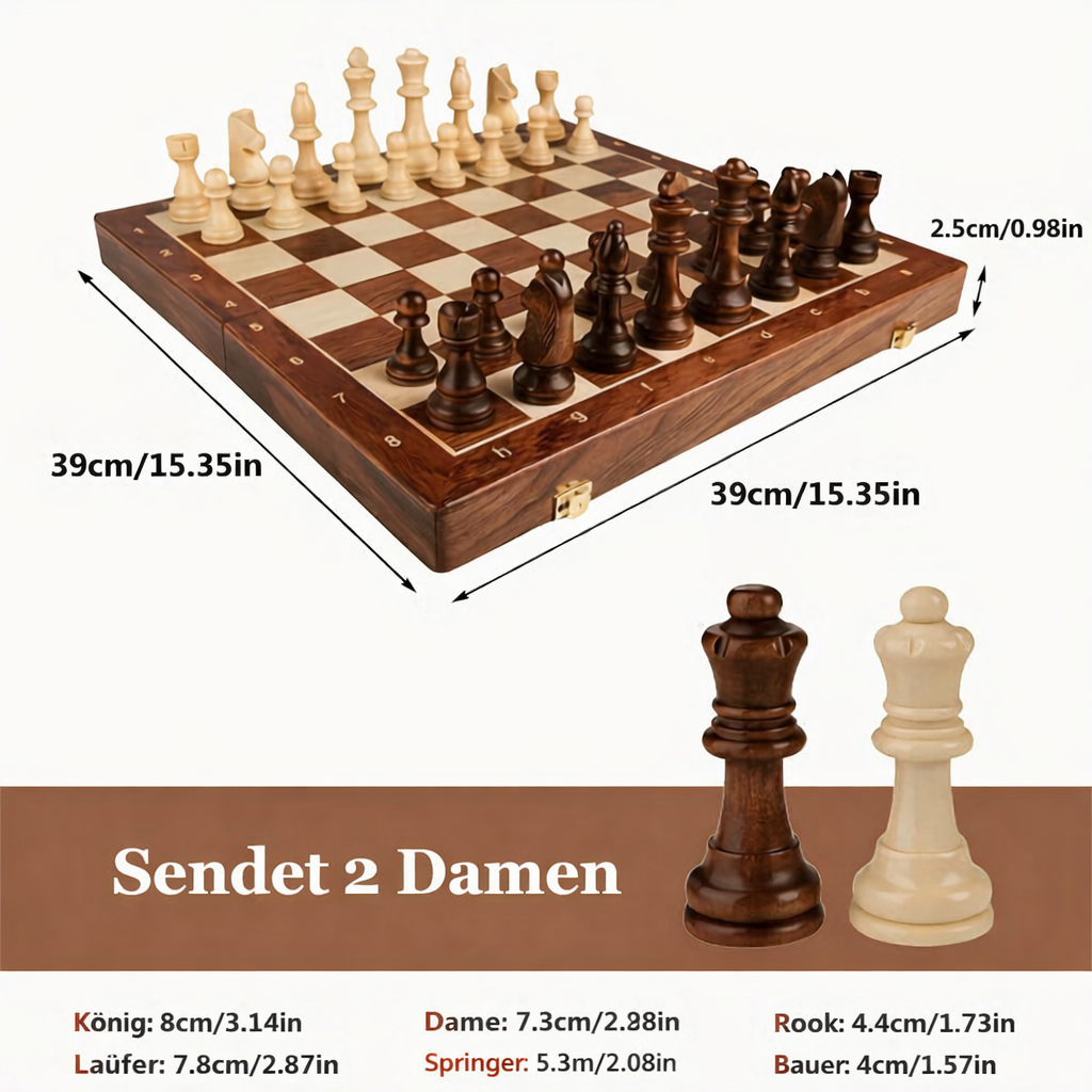 Wooden Chess Set - Solid Wood Chessboard - Classic Design | elesira