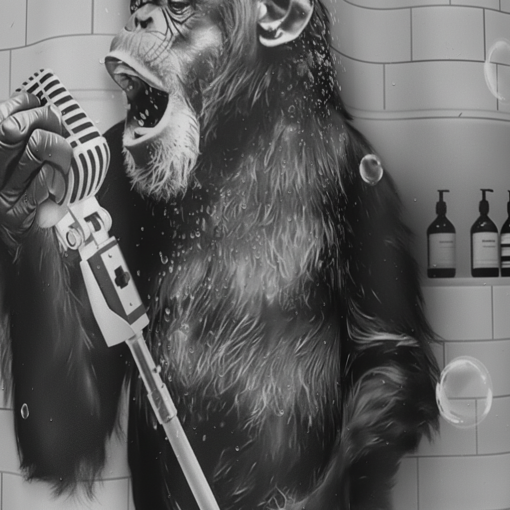 Water-Repellent Polyester Shower Curtain – Black and White Monkey Print | elesira