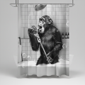 Water-Repellent Polyester Shower Curtain – Black and White Monkey Print | elesira