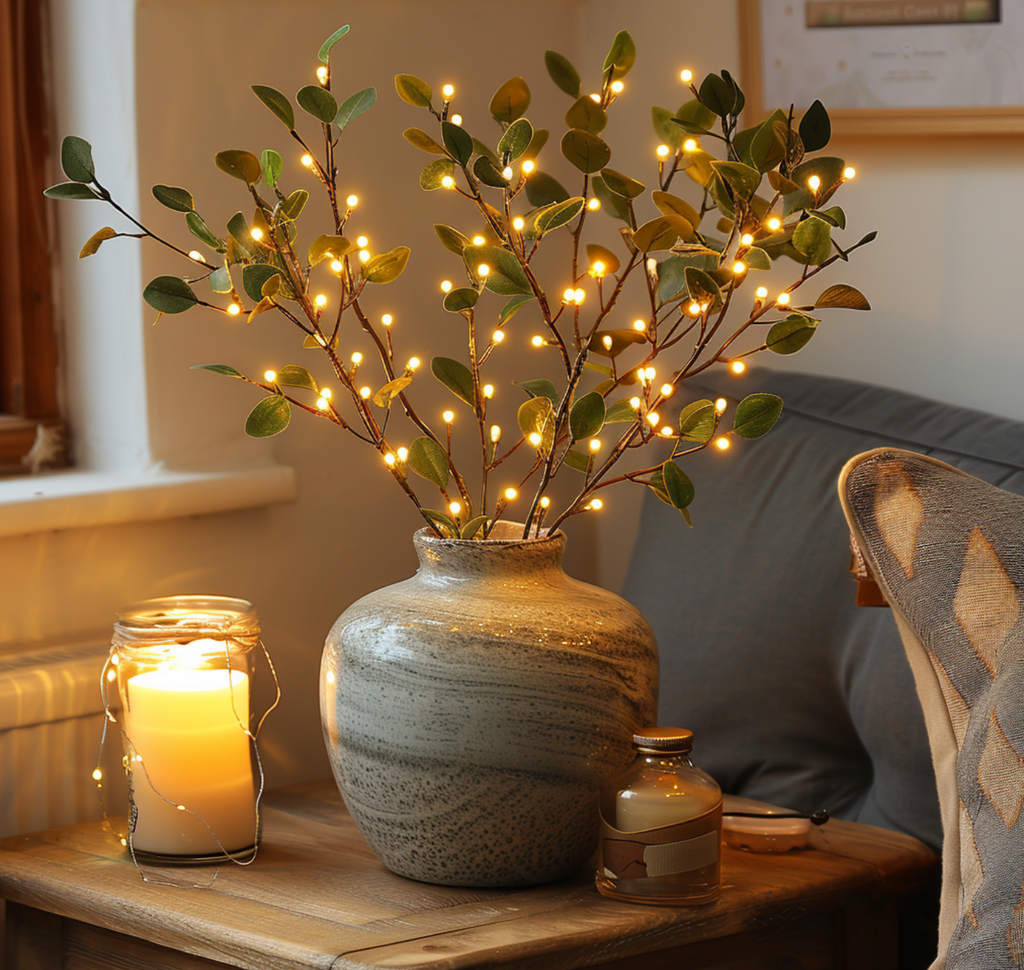 Guirlande lumineuse LED blanc chaud en forme de branche d’olivier – 2 mètres | elesira