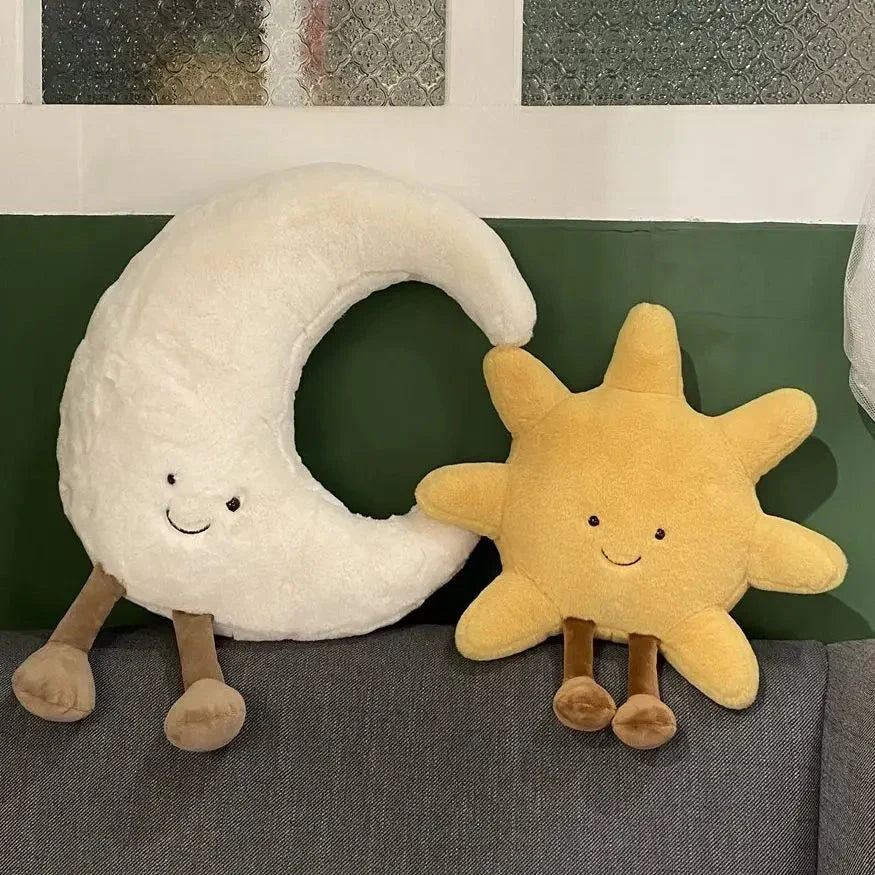 Morbido cuscino a forma di luna e sole con gambe | elesira