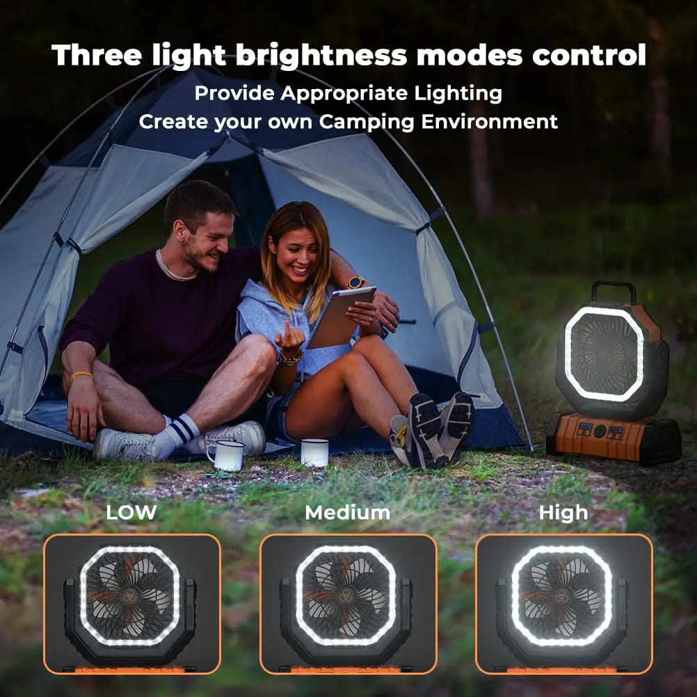 Ventilateur de camping polyvalent de 20000mAh avec éclairage et batterie externe | elesira