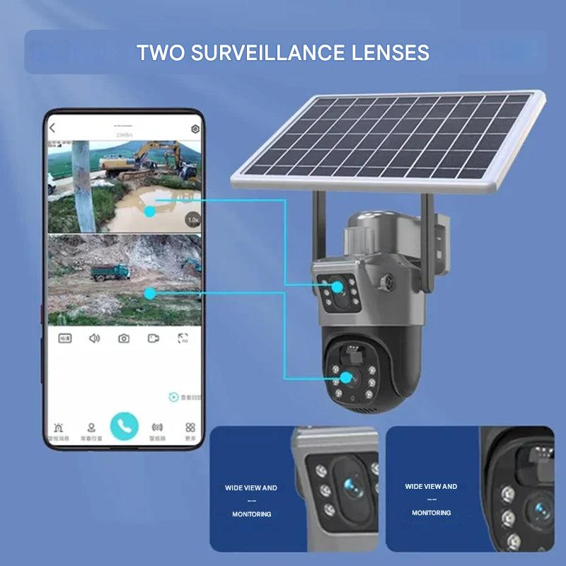 Solar-Sicherheitskamera mit Doppelobjektiv - 10-fachem Zoom, 360° PTZ - 12.000 mAh, IP66, 4G-WLAN | elesira