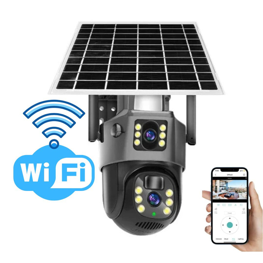 Solar-Sicherheitskamera mit Doppelobjektiv - 10-fachem Zoom, 360° PTZ - 12.000 mAh, IP66, 4G-WLAN | elesira