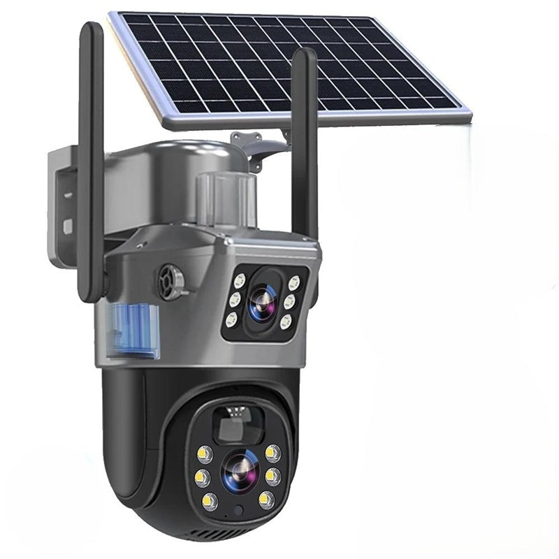 Solar-Sicherheitskamera mit Doppelobjektiv - 10-fachem Zoom, 360° PTZ - 12.000 mAh, IP66, 4G-WLAN | elesira