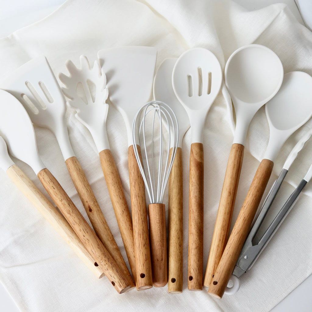 Versatile Silicone Cooking Utensil Collection with Wooden Handles | elesira