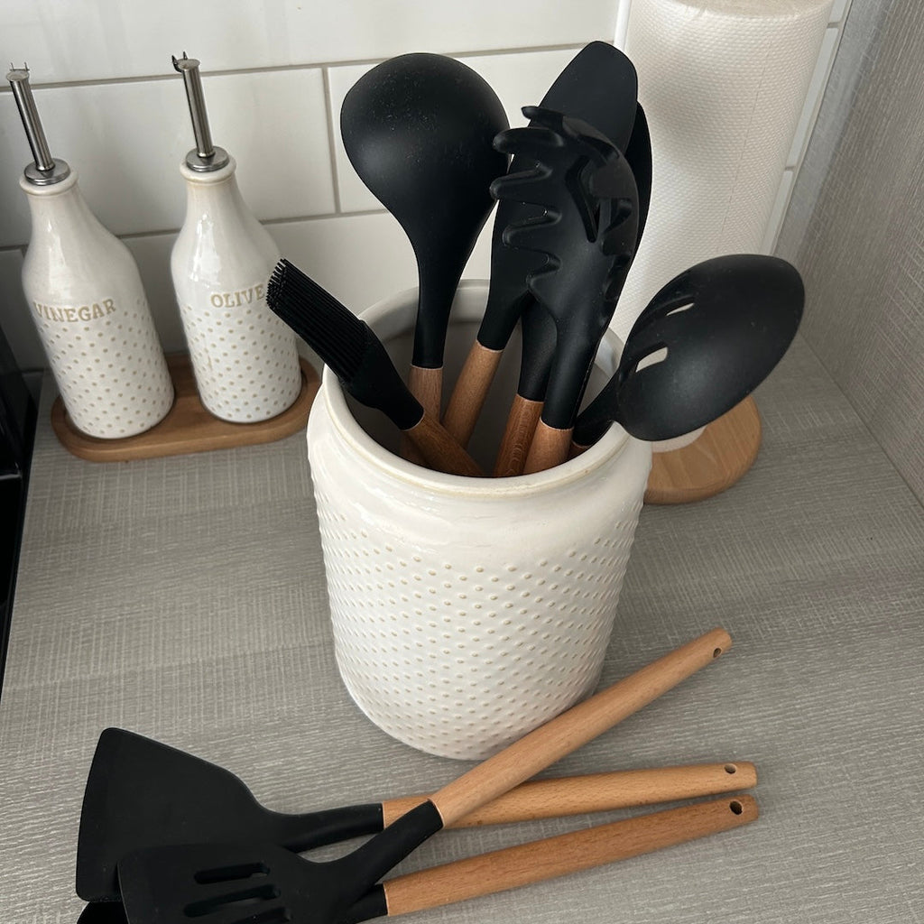 Versatile Silicone Cooking Utensil Collection with Wooden Handles | elesira