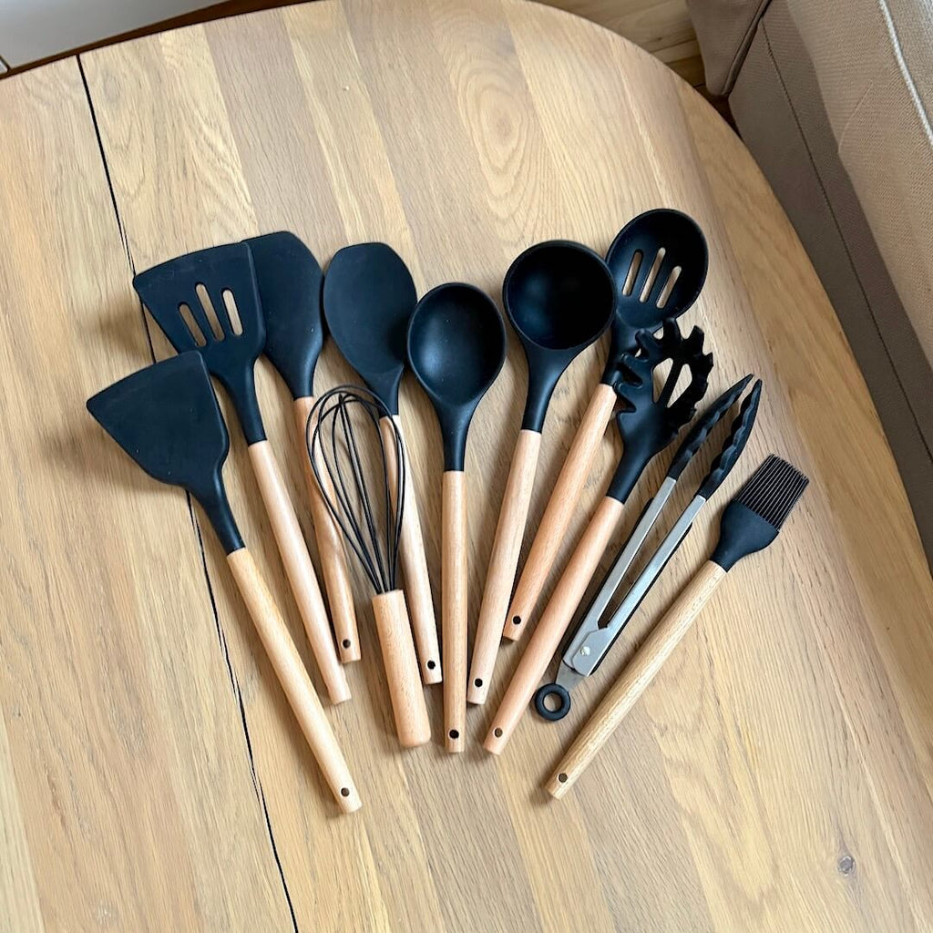 Versatile Silicone Cooking Utensil Collection with Wooden Handles | elesira