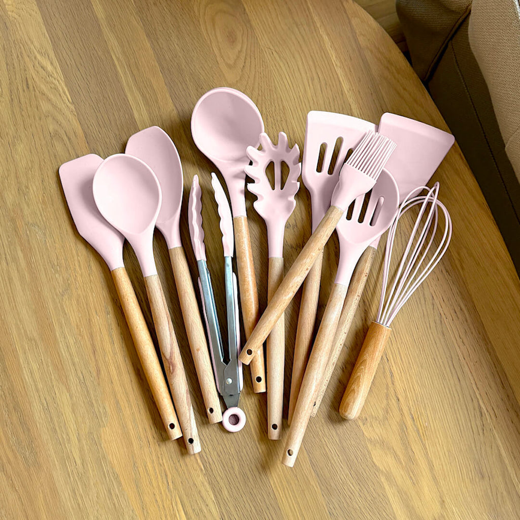 Versatile Silicone Cooking Utensil Collection with Wooden Handles | elesira