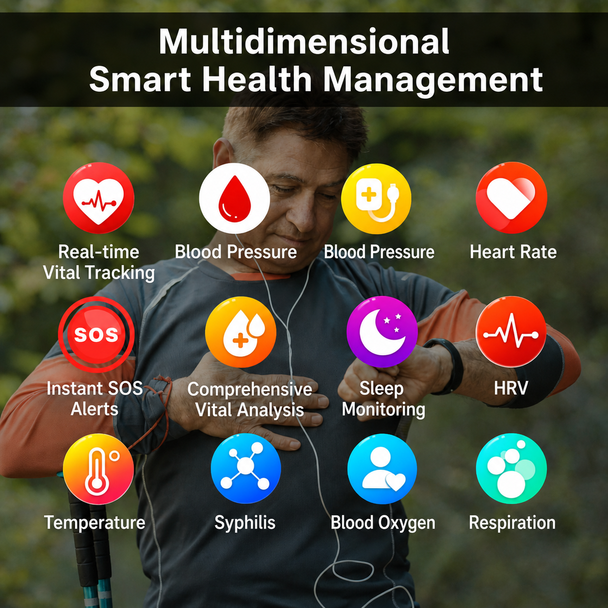 Smartwatch with SOS Emergency Alert and Fall Detection - Heart Rate, Oxygen, and Activity Monitoring - Bluetooth and Waterproof | elesira