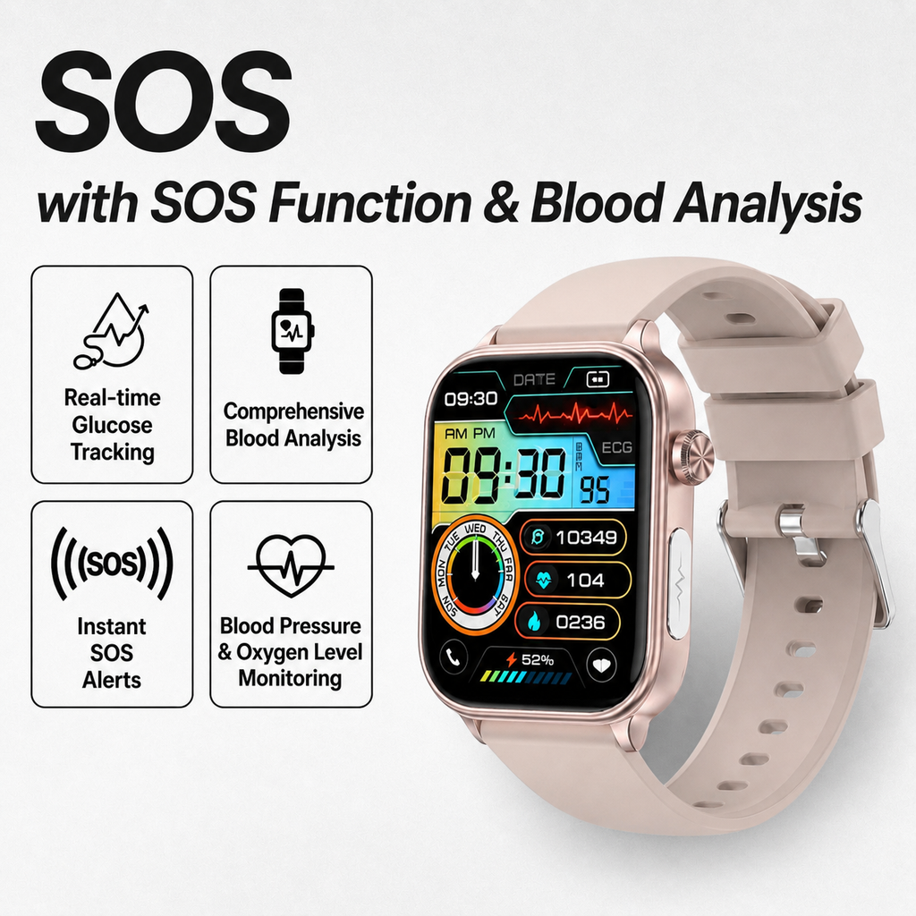 Smartwatch with SOS Emergency Alert and Fall Detection - Heart Rate, Oxygen, and Activity Monitoring - Bluetooth and Waterproof | elesira