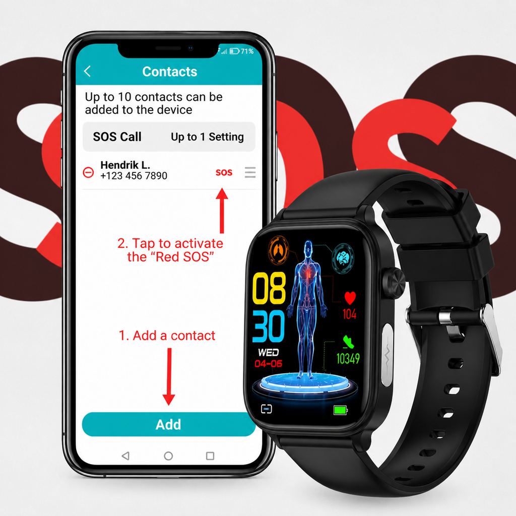 Smartwatch with SOS Emergency Alert and Fall Detection - Heart Rate, Oxygen, and Activity Monitoring - Bluetooth and Waterproof | elesira