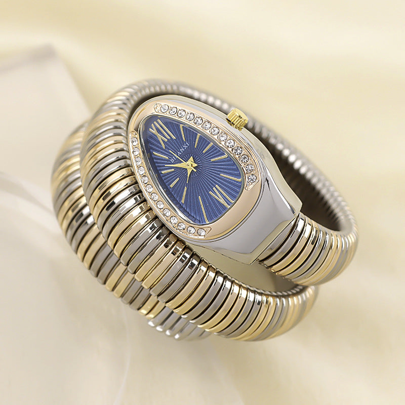 Sleek Serpentine Quartz Timepiece with Customizable Band | elesira
