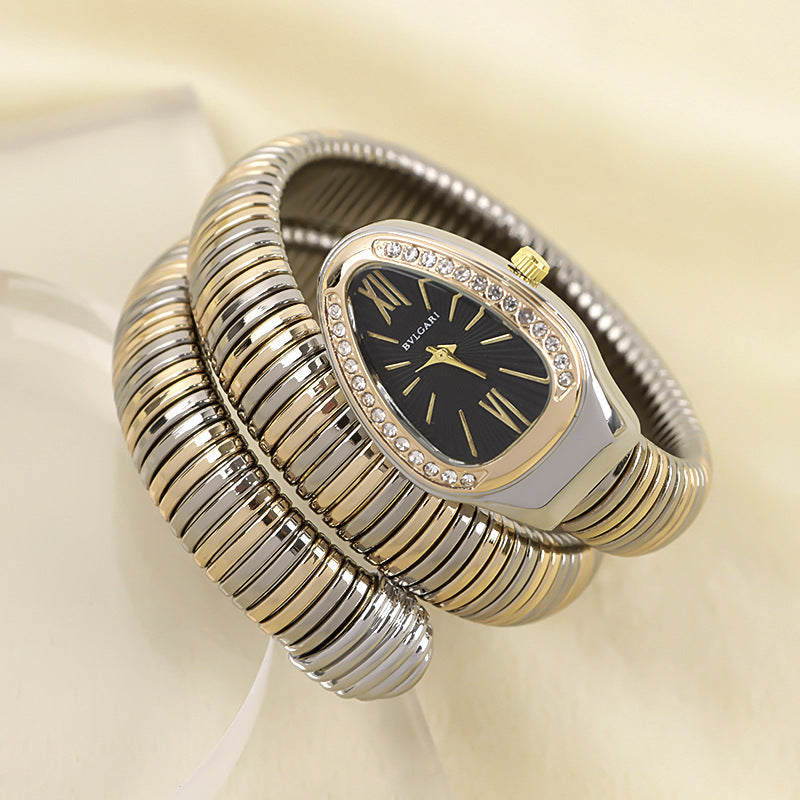Sleek Serpentine Quartz Timepiece with Customizable Band | elesira