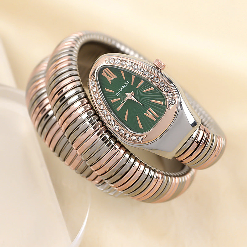 Sleek Serpentine Quartz Timepiece with Customizable Band | elesira