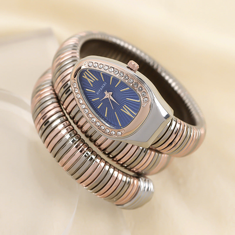 Sleek Serpentine Quartz Timepiece with Customizable Band | elesira