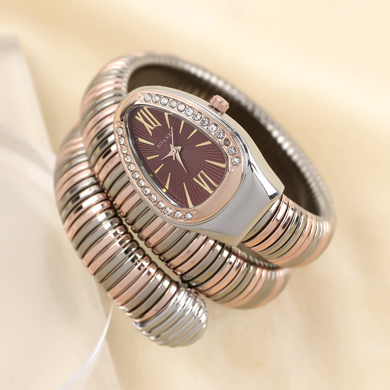 Sleek Serpentine Quartz Timepiece with Customizable Band | elesira