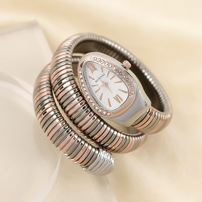 Sleek Serpentine Quartz Timepiece with Customizable Band | elesira