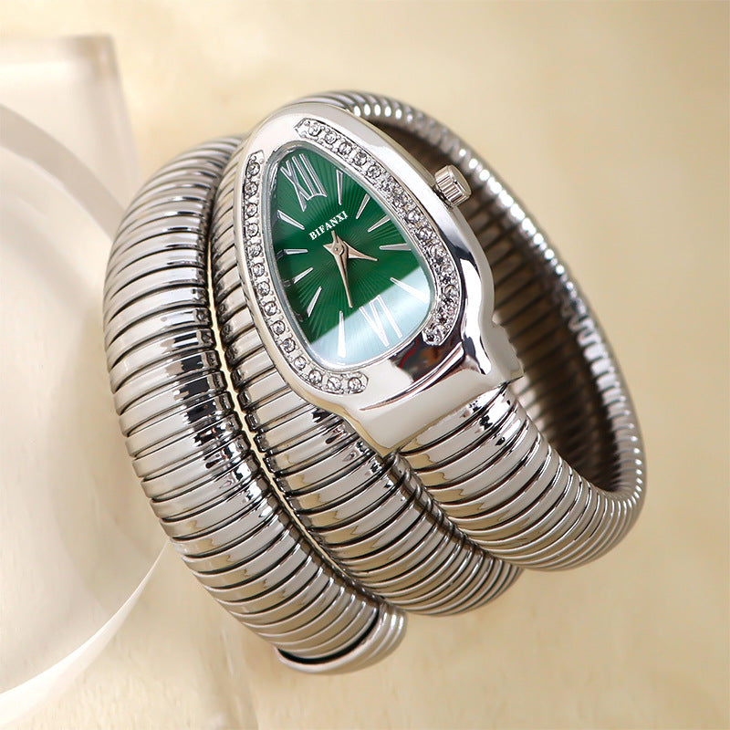 Sleek Serpentine Quartz Timepiece with Customizable Band | elesira