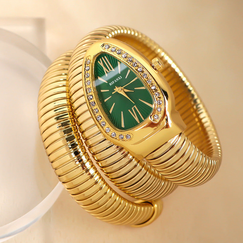 Sleek Serpentine Quartz Timepiece with Customizable Band | elesira
