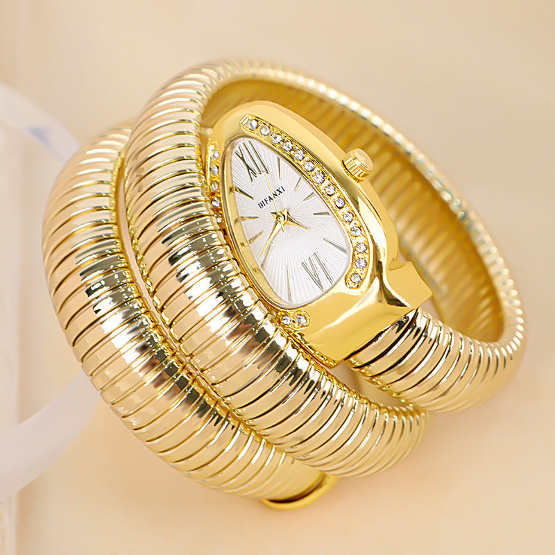 Sleek Serpentine Quartz Timepiece with Customizable Band | elesira
