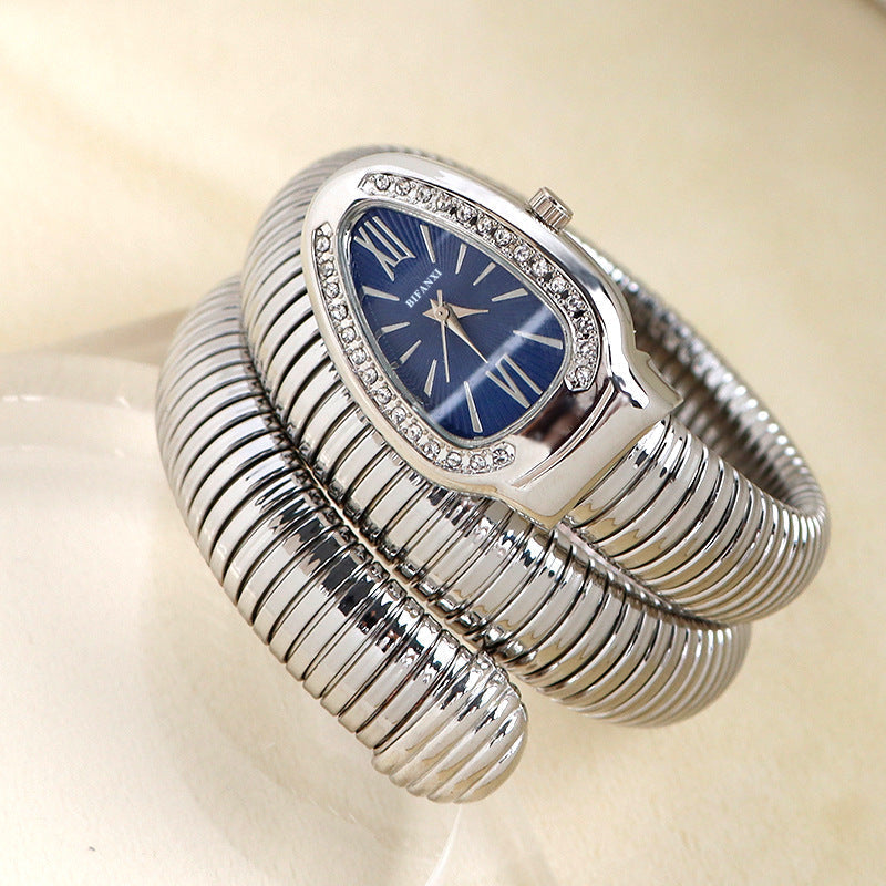 Sleek Serpentine Quartz Timepiece with Customizable Band | elesira