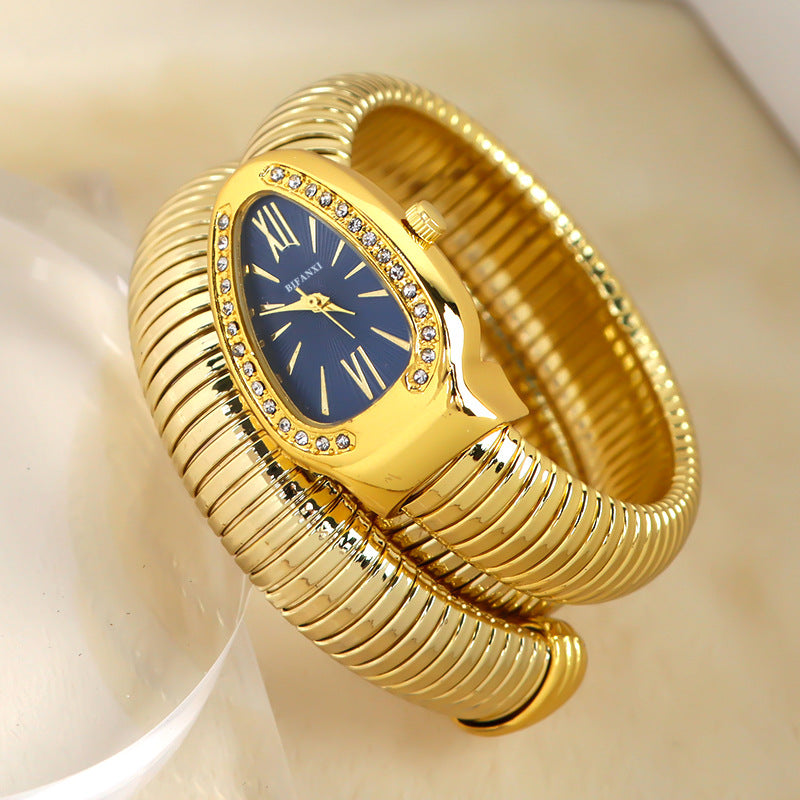 Sleek Serpentine Quartz Timepiece with Customizable Band | elesira