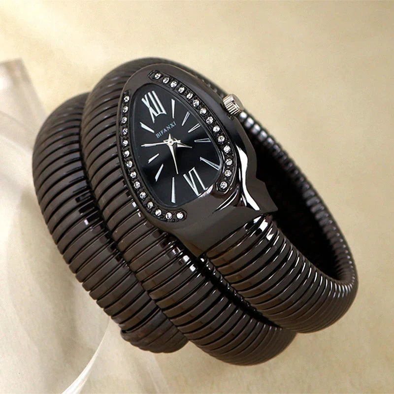 Sleek Serpentine Quartz Timepiece with Customizable Band | elesira