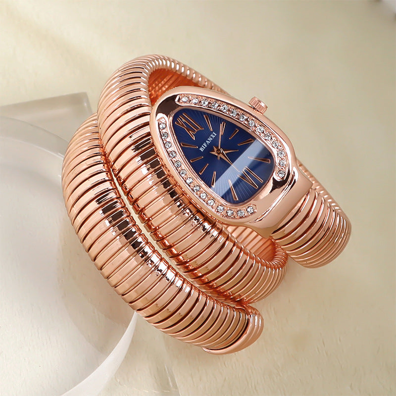 Sleek Serpentine Quartz Timepiece with Customizable Band | elesira