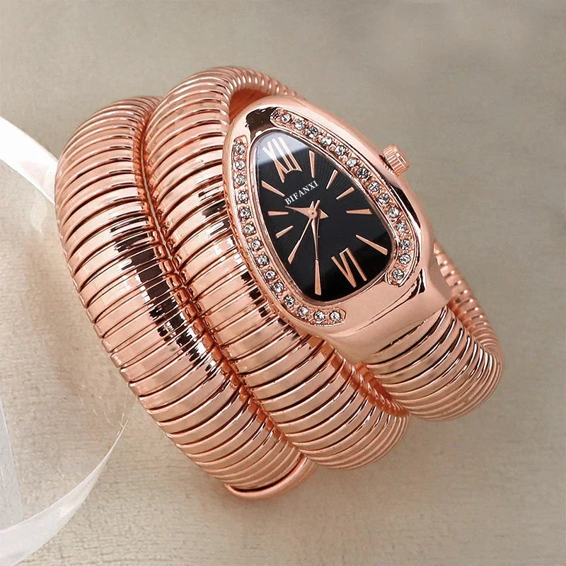 Sleek Serpentine Quartz Timepiece with Customizable Band | elesira