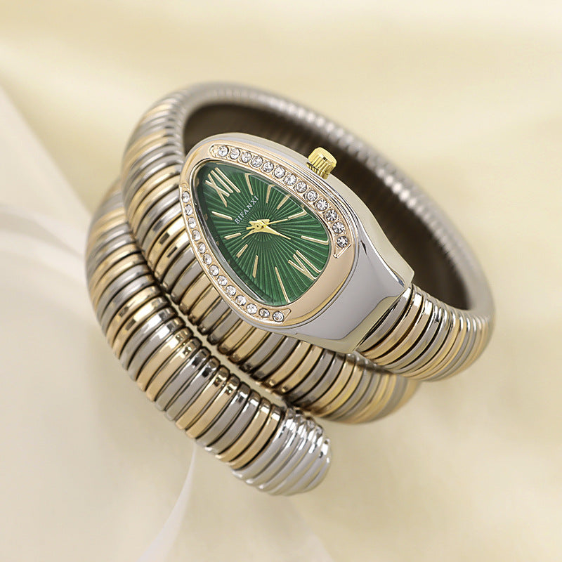 Sleek Serpentine Quartz Timepiece with Customizable Band | elesira