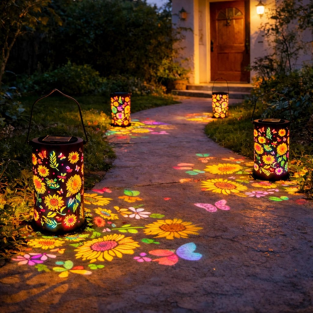 Solar Garden Lantern with Floral Pattern and Light Projection | elesira