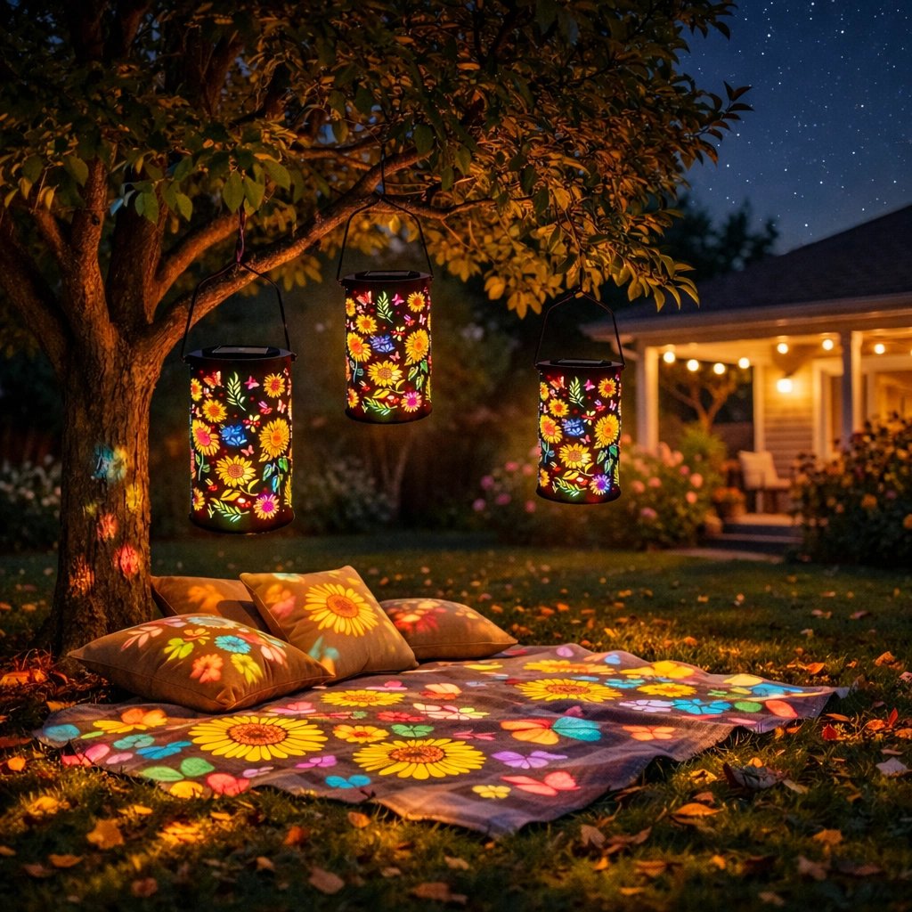 Solar Garden Lantern with Floral Pattern and Light Projection | elesira