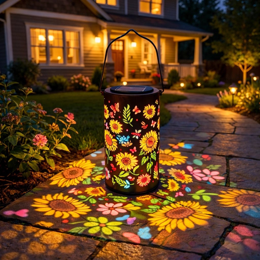 Solar Garden Lantern with Floral Pattern and Light Projection | elesira