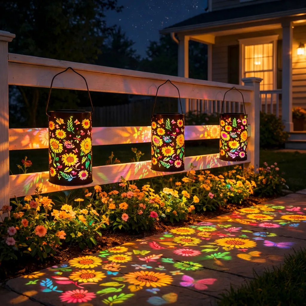 Solar Garden Lantern with Floral Pattern and Light Projection | elesira